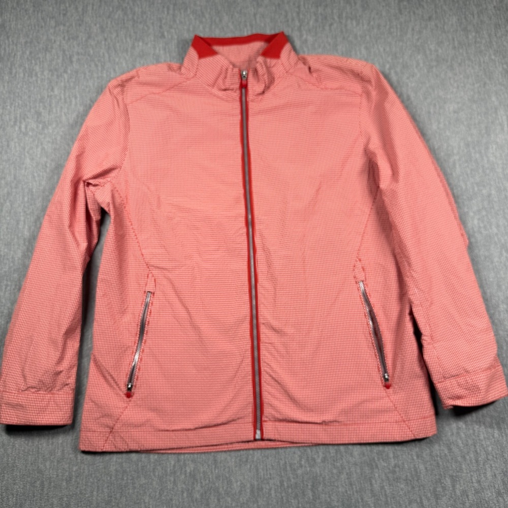 Zishen Sports Jacket Women 100 Red White Gingham Check Full Zip Windbreaker L